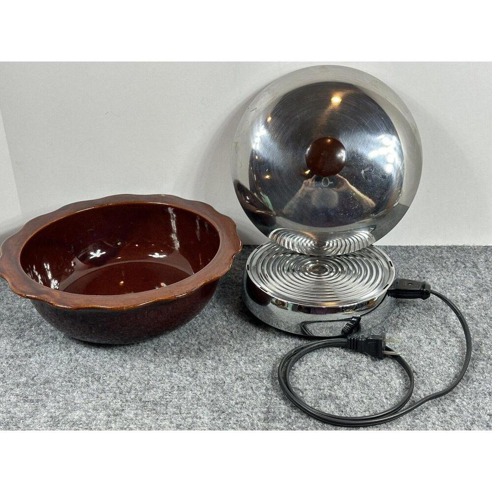 VTG West Bend Scalloped Casserole Pot Bowl Crock Heat Rite Electric Warmer Cord‎